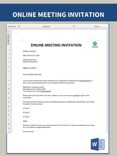 email template for online meeting invitation